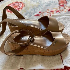 Coach becka leather ankle strap cork wedges size 7